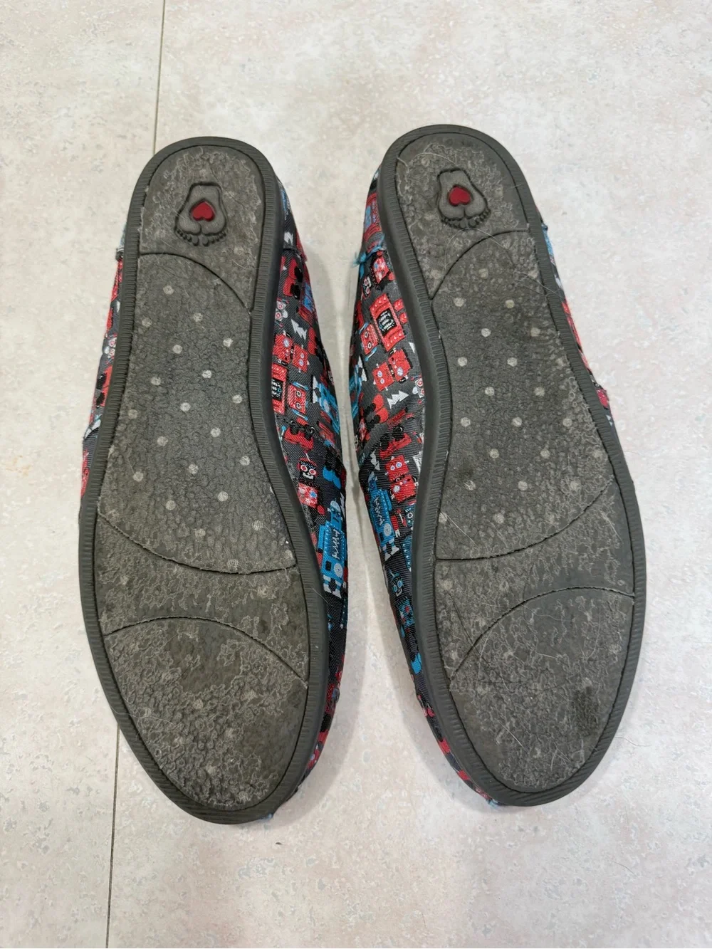 BOBS from Skechers Black Slip-On Loafers with Red & Blue Robot Print